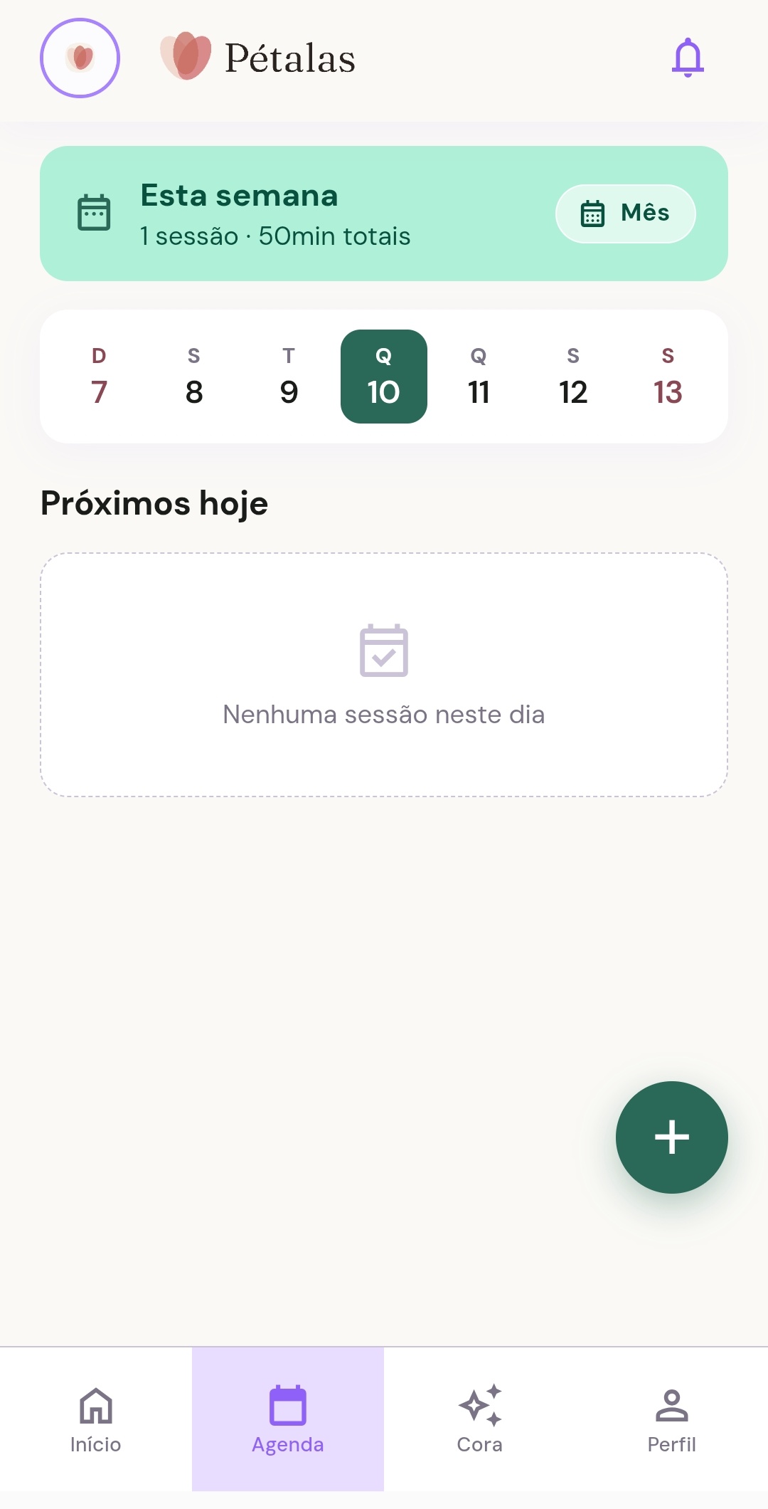 Agenda de terapias no app Pétalas